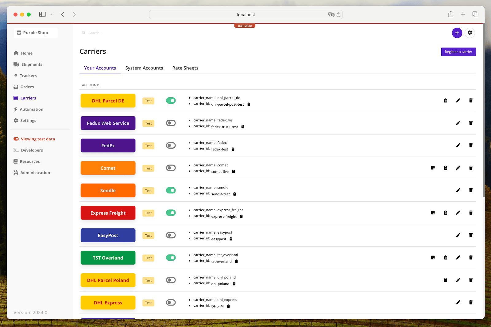 Carrier Connection Configuration