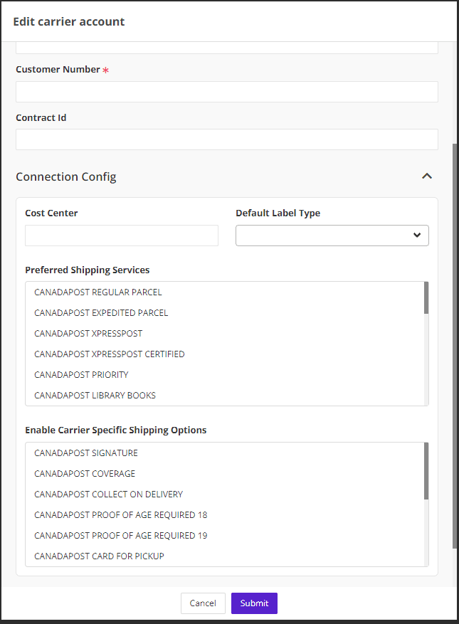 Carrier connection configuration