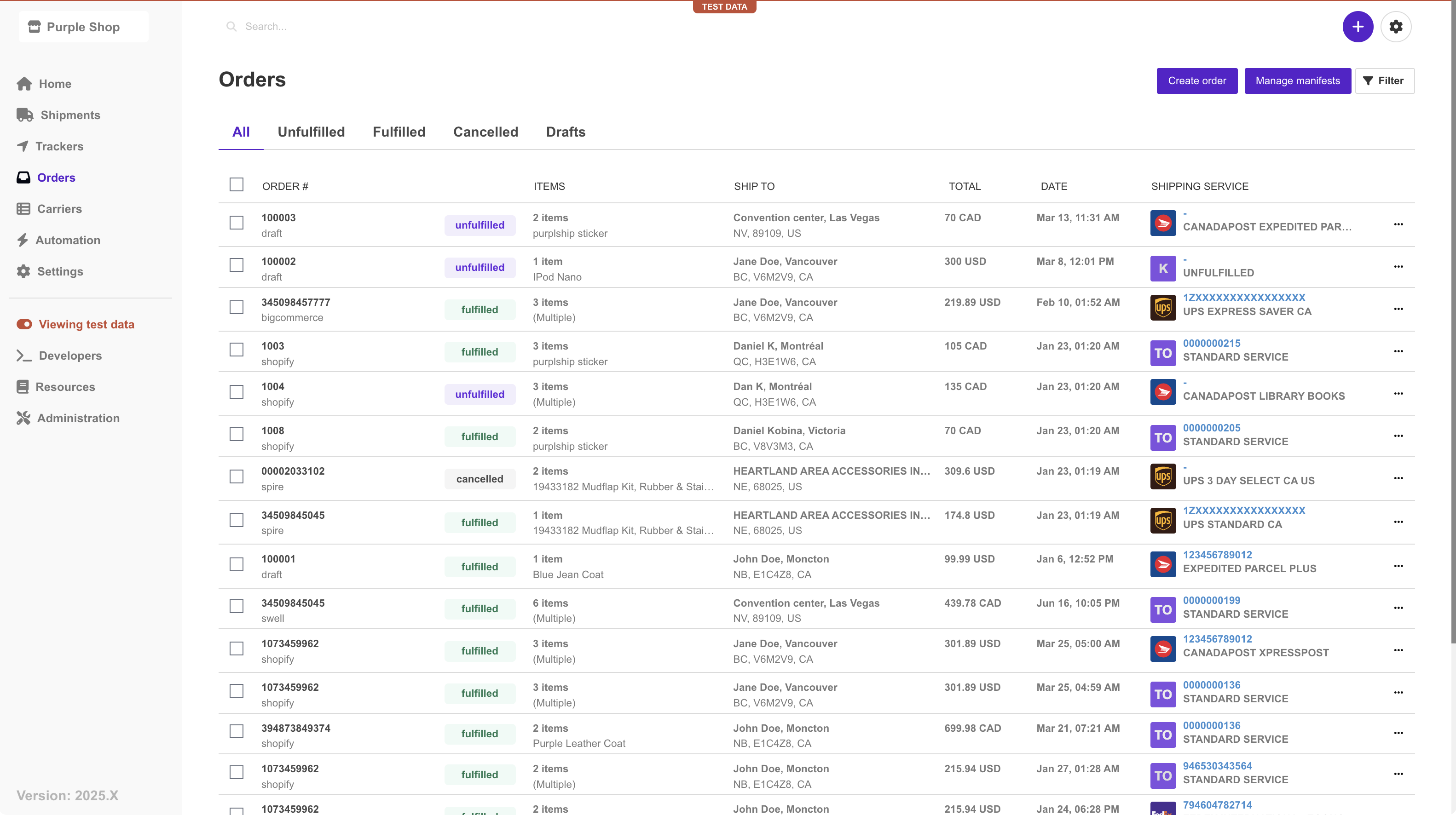 Rate comparison interface with carrier options and pricing
