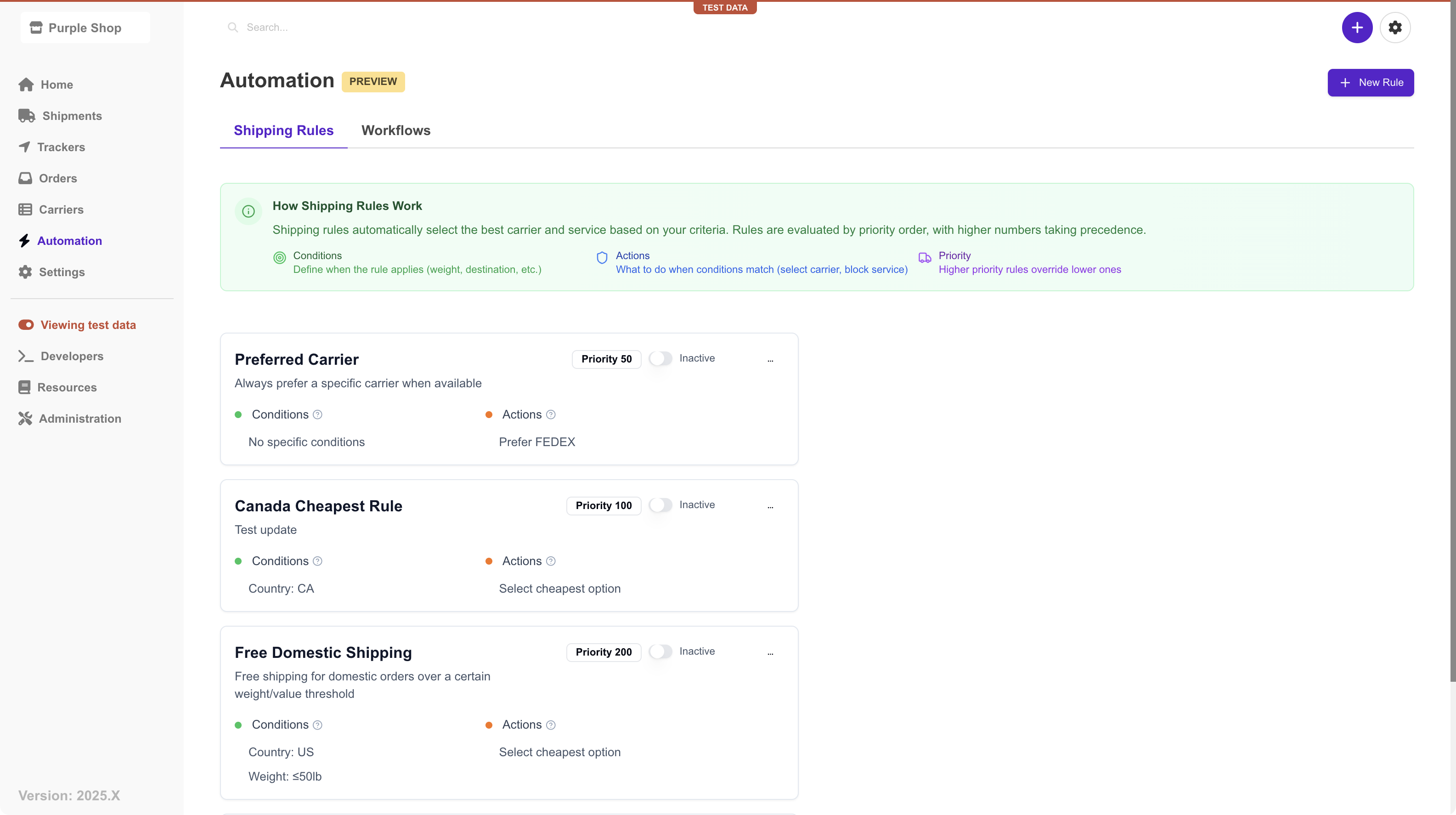 Rate comparison interface with carrier options and pricing