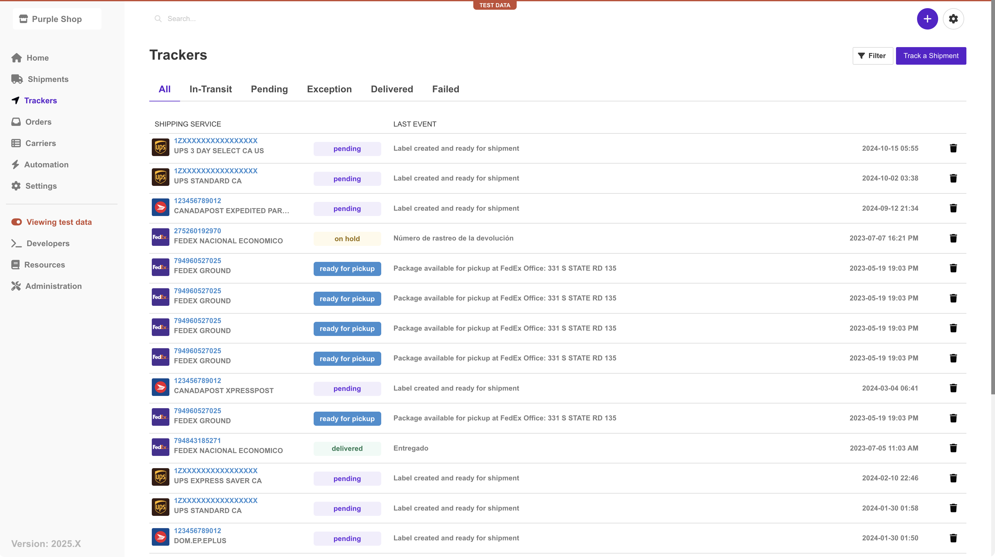 Rate comparison interface with carrier options and pricing